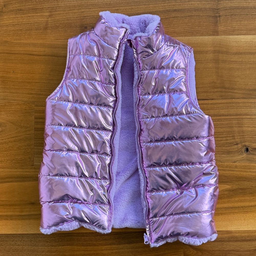 Metallic Purple Puffer Vest w Faux Fur Lining